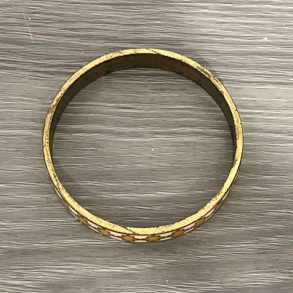 Lucky Brand Gold and Enamel Bangle Bracelet, Orange and White, Boho - Picture 5 of 6